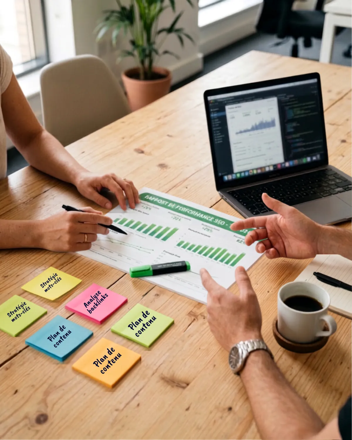 Équipe Solution DGM analysant une stratégie de référencement SEO pour une PME du Québec